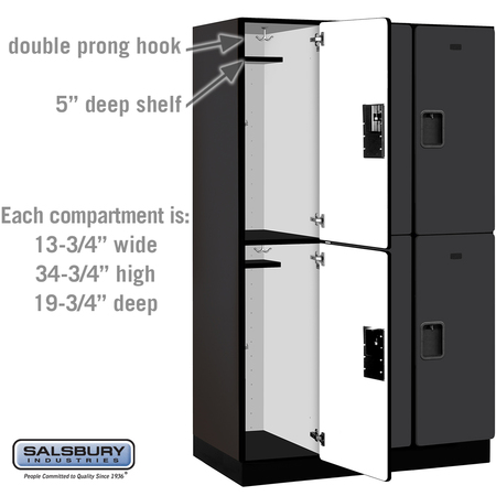 Salsbury Industries Wardrobe Locker, 45" W, 21" D, 76" H, (3) Wide, (6) Openings, Black 22361BLK